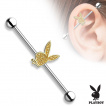 Piercing oreille industriel en acier  lapin Playboy en laiton couvert de paillettes