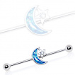 Piercing oreille industriel  lune en opale synthtique et toile