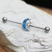 Piercing oreille industriel  lune en opale synthtique et toile