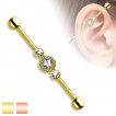 Piercing oreille industriel plaqu or  trois ronds strass