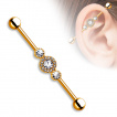 Piercing oreille industriel plaqu or  trois ronds strass