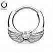 Piercing septum argent  ailes d'ange avec coeur de zirconium