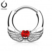 Piercing septum argenté à ailes d'ange avec coeur de zirconium