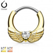 Piercing septum plaqu IP  ailes d'ange avec coeur de zirconium