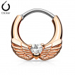 Piercing septum plaqu IP  ailes d'ange avec coeur de zirconium