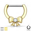 Piercing téton à clips à noeud papillon serti d'un strass clair