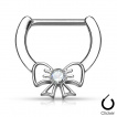 Piercing téton à clips à noeud papillon serti d'un strass clair
