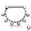 Piercing téton à clips en arc perlé et serti de six pierres rondes