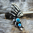 Piercing téton à ailes d'oiseau noircies à bulles bleues
