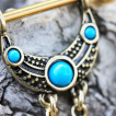 Piercing téton antique plaqué or à turquoises