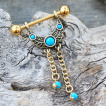Piercing téton antique plaqué or à turquoises
