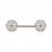 Piercing téton avec fleurs en laiton serties zirconium