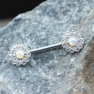 Piercing téton avec fleurs en laiton serties zirconium