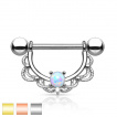 Piercing tton barbell en acier  arc en laiton dcor avec opale synthtique