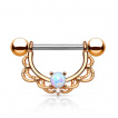 Piercing téton barbell en acier à arc en laiton décoré avec opale synthétique