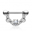 Piercing téton barbell en acier à arc en laiton décoré avec strass