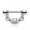 Piercing tton barbell en acier  arc en laiton dcor avec strass