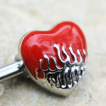 Piercing téton coeurs rouges et flammes