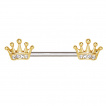 Piercing téton à couronnes de reine dorées à strass