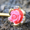 Piercing téton doré sertie à roses acrylique