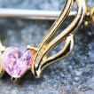 Piercing téton doré style elfique à coeur strass