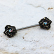 Piercing téton à embouts fleurs antiques serties