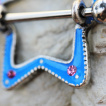 Piercing tton toile bouclier maille bleu  strass