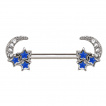 Piercing téton à étoiles bleues emaillées et lunes serties