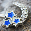 Piercing téton à étoiles bleues emaillées et lunes serties