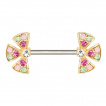 Piercing téton fleur dorée divisée à strass multicolores