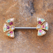 Piercing téton fleur dorée divisée à strass multicolores