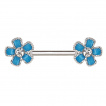 Piercing tton fleurs emailles bleues serties