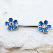 Piercing tton fleurs emailles bleues serties