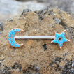 Piercing tton  lune et toile cuivres paves de perles bleues