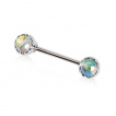 Piercing téton perles reflets arc-en-ciel