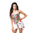 Robe blanche à arbre avec papillons et fleurs multicolores