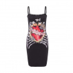 Robe goth-rock Jawbreaker noire  coeur fleuri, pes et cage thoracique