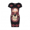 Robe goth-rock Jawbreaker noire à tête de mort parée de roses