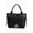 Sac à main gothique Banned noir à motif violet avec chouettes et manoir hanté