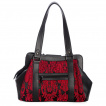 Sac  main gothique noir  motif floral rouge, cranes et noeud chauve-souris - Banned