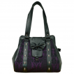 Sac  main gothique noir  motif floral violet, cranes et noeud chauve-souris - Banned