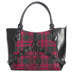 Sac  main  lanires perfores, pentacle invers et tissu tartan rouge - Banned