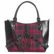 Sac  main  lanires perfores, pentacle invers et tissu tartan rouge - Banned