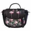 Sac à main noir à bandoulière Rétro Flamants roses - Banned