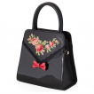 Sac à main noir rétro à roses anglaises et noeud rouge - Banned