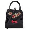 Sac à main noir rétro à roses anglaises et noeud rouge - Banned