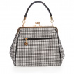 Sac à main rétro motif Pied-de-Poule noir et blanc à fermeture boules