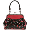 Sac  main Rockabilly Banned noir et rouge  motifs cerises et fleurs