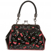 Sac à main Rockabilly Banned noir et rouge à motifs cerises et fleurs