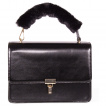 Sac à main style cartable noir rétro-vintage à anse fourrure - BANNED